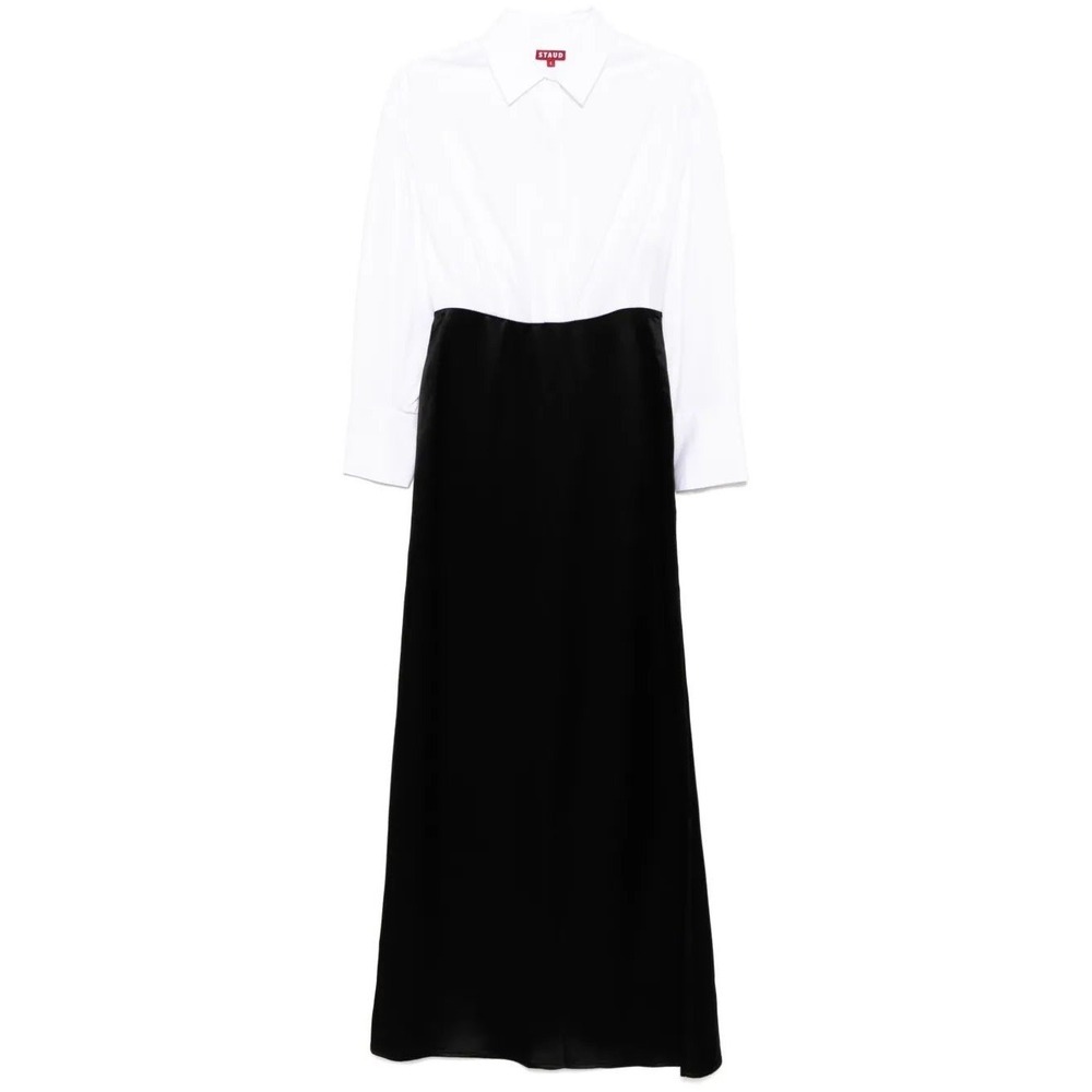 Staud Nile Black Satin Maxi Skirt White Button Down Shirt Combo Dress - Picture 4 of 9